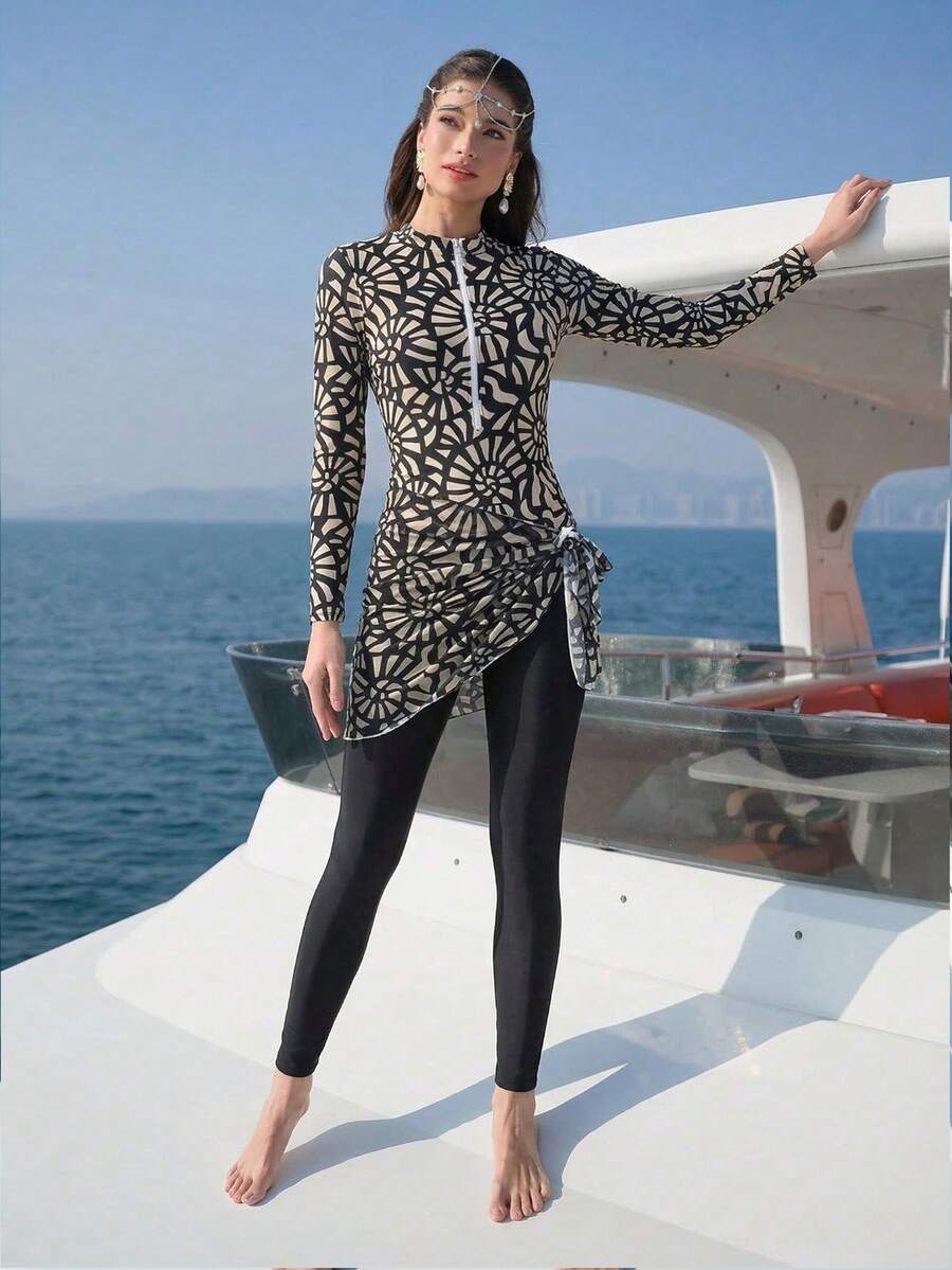 Swim Mulvari Women's Burkini Swimwear Set, Elegant Casual Sports Beach Pool Party Holiday, Spring/Summer - Multicolor - View 1