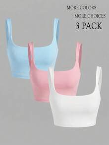 SHEIN EZwear 女士纯色基础款短款吊带背心，时尚百搭 - 彩色 - 查看 5