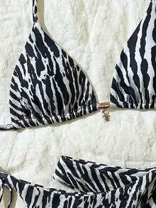 Elavelle Women's Random Print Halter High Cut 3-Piece Bikini Set, Spring/Summer - Multicolor - View 4