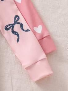 2件套女婴碎花长袖连体衣和打底裤贴身家居服套装，女婴睡衣拉链休闲连体衣 - 粉色 - 查看 5