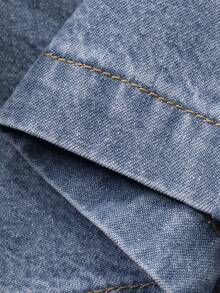 DAZY 女士休闲水洗口袋衬衫和牛仔短裤套装，夏季 - 藍色 - 查看 9