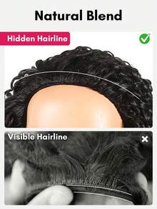 QUICK WEAR Pixie Curly Half Wig Human Hair 3 In 1 Seamless Flip Over Half Wigs Human Hair Glueless Wigs With Front Pixie Curly Hair Natural Black Wear And Go Beginner Friendly Human Hair Drawstring Headband Wig For Women - Natural Black - View 9