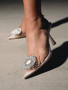 CUCCOO CHICEST 女士鞋优雅水钻装饰尖头透明高跟露跟浅口鞋夏季毕业高跟鞋舞会高跟鞋度假鞋夏季促销优雅高跟鞋返校鞋大学生鞋圣诞节秋季新年假期 - 無色 - 查看 9