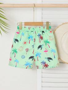 SHEIN Young Boy Palm Tree Print Swim Trunks - Multicolor - View 2