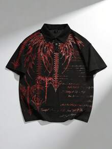 ROMWE MEN Camisa polo de manga corta con cuello vuelto, de moda para hombres, para , otoño y verano de 2026 - Negro - Ver 5