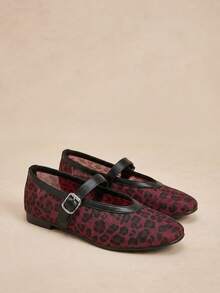 Rosivie Women's Casual Leopard Print Buckle Design Flat Loafers, Versatile For Daily Wear - Burgundy - View 3