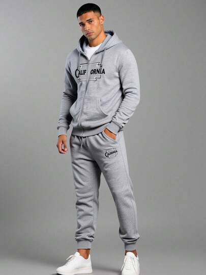 Nes Sport Conjunto Afelpado De Sudadera y Pantalón Deportivo para Hombre Aborregado por Dentro Con Estampado California