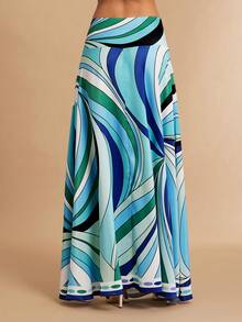 Silquee 女士彩色条纹A字裙，适合夏季度假 - 藍色 - 查看 2