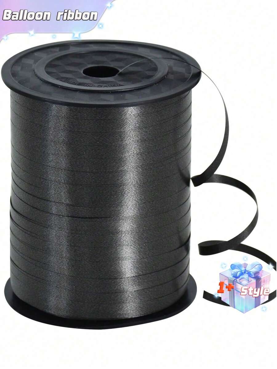 SHEIN 1 Rolle, 250 Meter schwarzes Lockenbandband zum Geschenkverpacken, Ballonband, Hochzeit, Geburtstag - Metallisch glänzende Schleife für Sträuße und Blumenpapier zum Verpacken an Valentinstag, Valentines Hochzeit, Geburtstag - Schwarz - Übersicht 1