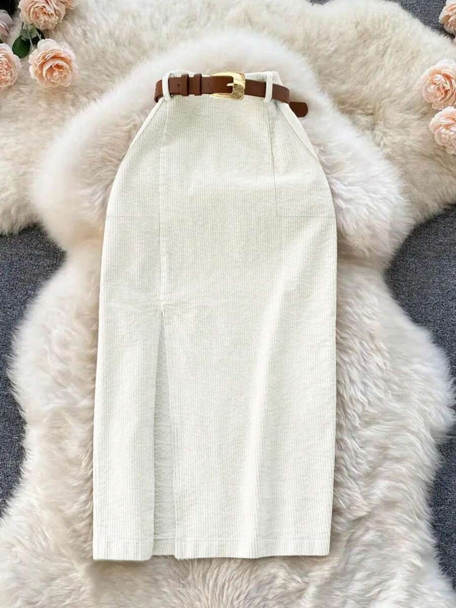 Franclia Women's Solid Color Split Design Casual Versatile Date Night Skirt White Pencil Skirt - White - View 1