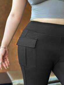 REIGN AVE Elastic Fitted Side Pocket Flared Leg Ankle Length Pants, Black, All Season - Black - View 8