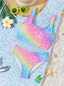 Bộ đồ bơi hai dây và bikini tam giác tối giản, thoải mái dành cho bé gái, thích hợp cho mùa hè. - Nhiều màu - Xem 3