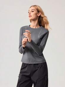 OutZeal Áo thun nữ ngoài trời, chất liệu mềm mại, co giãn, tay dài, ôm sát, thích hợp cho tập luyện thể thao ngoài trời. - Xám - Xem 4