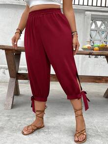 EMERY ROSE Plus Size High Waist Drawstring 7/8 Pants, Spring/Summer - Redwood - View 3