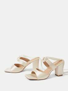 CUCCOO HITCHD Fashionable Satin Square Toe High Heel Sandals, Suitable For Autumn & Summer - Rose Gold - View 3