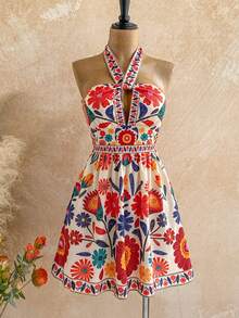 Soleia Women's Summer Vacation Floral Print Tie Knot Waist Dress - Multicolor - View 6