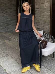 Livesso Women Two Pieces Outfits For Daily Wear - Blue - View 4