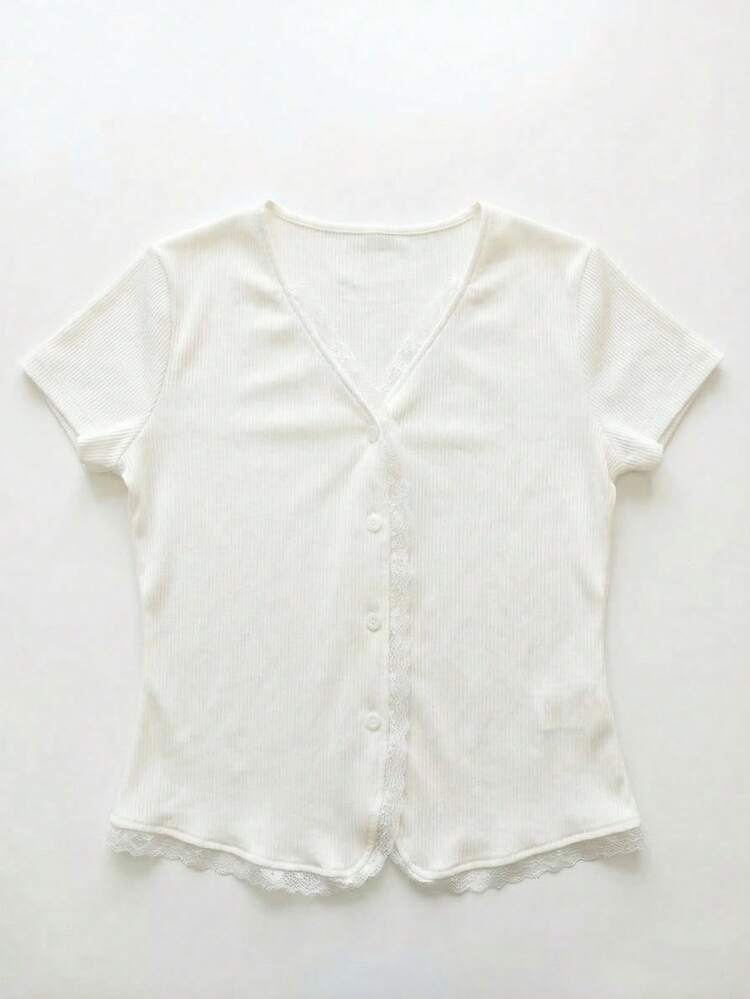Qadelle Hàng mới về: Áo khoác cardigan mềm mại, thoải mái, kiểu dáng thường ngày, thích hợp cho các bữa tiệc, phối cùng áo sơ mi dệt kim cổ chữ V phối ren tương phản, thích hợp cho mùa xuân/hè. - trắng - Xem 3