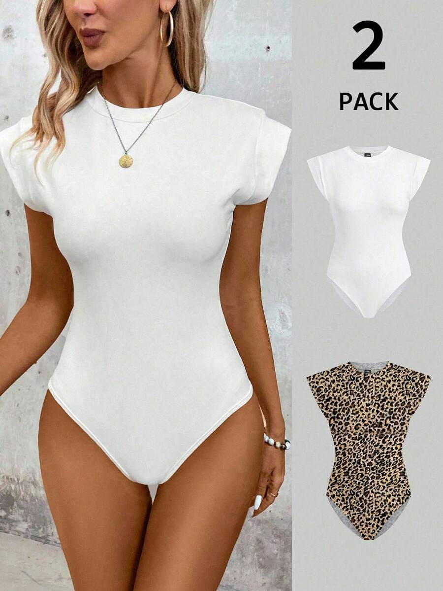 SHEIN LUNE Set de 2 bodys casuales minimalistas en blanco y negro para mujer - Multicolor - Ver 1