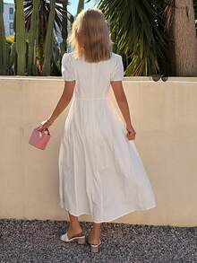 DAZY Women's Elegant Solid Color Square Neck Petal Sleeve White Mid-Length Dress, Summer Sundress - White - View 2