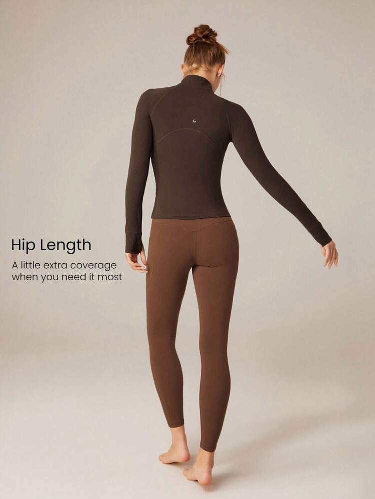 FeatherFit™ Slim-It Streamline Performance Secure Pockets Zip Up Long Sleeve Jacket Low Impact Yoga Pilates Daily Spring Summer