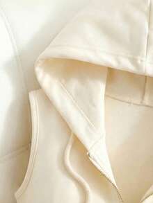 Islaluna Peach Zip-Up Hooded Sleeveless Jumpsuit, Women's Casual Outfit, Women's Holiday Attire, White Jumpsuit, Summer Vacation Wear - Apricot - View 3