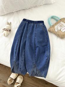LMoss Kids Young Girl Loose Fit Jeans With Pockets - Dark Wash - View 7