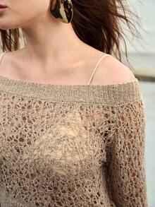 MOTF PREMIUM ONE-SHOULDER HOLLOW-OUT WOMEN KNIT SWEATER TOP, SPRING/SUMMER - Khaki - View 1