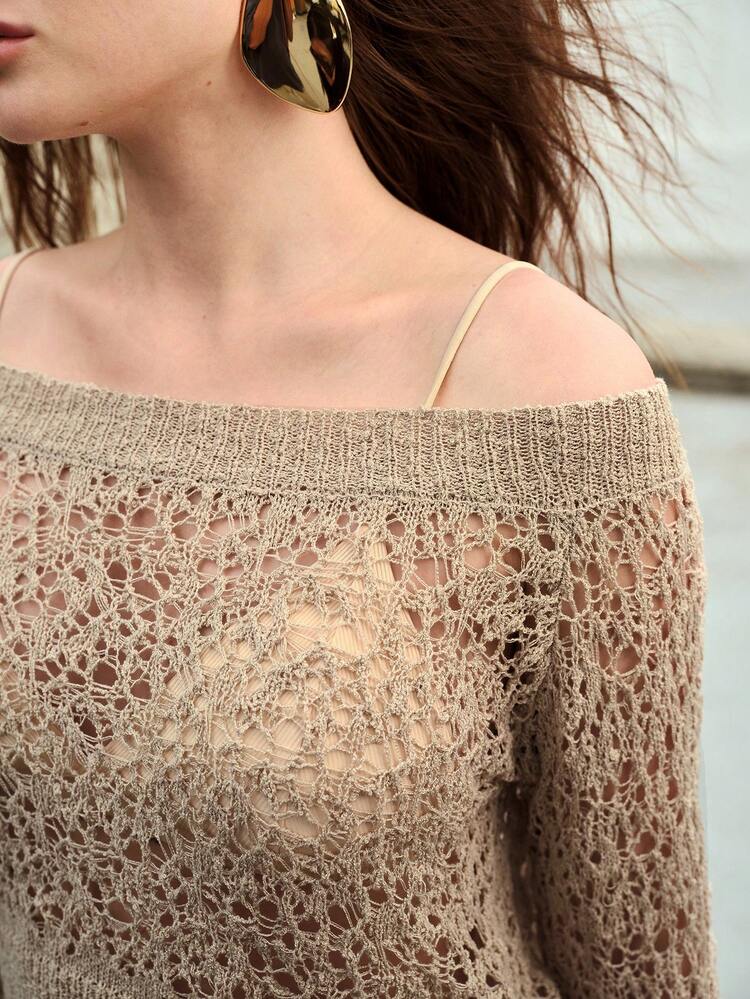 ONE-SHOULDER HOLLOW-OUT WOMEN KNIT SWEATER TOP, SPRING/SUMMER