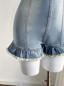 Elamini Women's Ruffle Hem Denim Jumpsuit - Blue - View 3