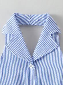 SHEIN Elladie kids Đầm hè thời trang cho bé gái, cổ polo, yếm, hở lưng, thắt eo, kiểu dáng ngọt ngào và đa năng cho kỳ nghỉ. - Màu xanh lam - Xem 5