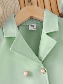 SHEIN Elladie kids Bộ đồ 2 mảnh màu xanh lá cây thanh lịch dành cho bé gái (cỡ nhỏ) gồm áo blazer không tay và quần ống rộng, trang phục công sở tinh tế, thời trang. - màu xanh lá - Xem 8