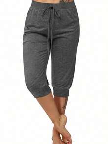 Plus Size Spodnie na co dzień wiązane sznurkiem z przodu i wiązane w talii - Ciemnoszary - Zobacz 1