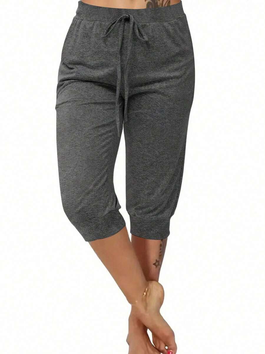 Plus Size Spodnie na co dzień wiązane sznurkiem z przodu i wiązane w talii - Ciemnoszary - Zobacz 1