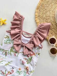 Dazy Kids Bộ đồ bơi liền thân xếp nếp in hoa cho bé gái - Hồng - Xem 6