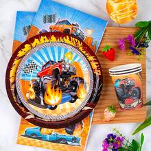 火焰越野车一次性餐盘、餐巾纸和纸杯派对套装，可供24位客人使用。这款一次性纸质派对餐具适用于生日、婚礼、主题派对和家庭野餐。 - 查看 3