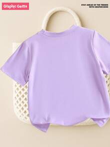 夏秋季休闲时尚女童九岁生日3D亮片皇冠爱心印花圆领短袖T恤，九岁生日主题紫色T恤，休闲圆领上衣，简约大女孩紫色生日派对T恤 - 紫色 - 查看 2