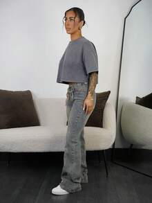 SAYEHFBABY 性感复古铆钉系带低腰牛仔裤 - 中等水洗藍 - 查看 4