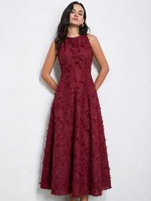 Aveloria Modichic New Arrival Elegant Commuter Style Cutout Decor Extra Long Flared Dress, Special Fabric - Rose Red - View 5
