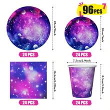 黑色星空一次性餐盘、餐巾纸和杯子，派对用品套装，可供 24 人使用，一次性纸质派对餐具，适合生日、婚礼、主题派对和家庭野餐。 - 查看 2