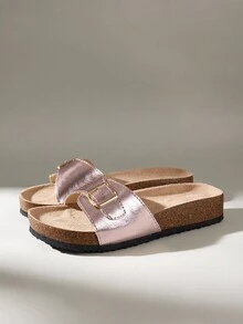 Solecia Pantofi de damă, papuci la modă cu talpă groasă, versatili, pentru primăvară și vară, pantofi de vacanță, pentru primăvară, primăvară, Paște și Crăciun - Aur roz - Vizualizare 1