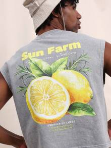 SUMWON Débardeur ajusté pour hommes avec imprimé graphique vintage de citron, de ferme ensoleillée et de fruits tropicaux. T-shirt sans manches d'été - Gris - Voir 6