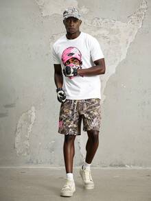 Manfinity ZONE917 Men's Figure Print T-Shirt And Camouflage Print Shorts Set - Multicolor - View 4