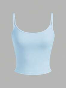 SHEIN EZwear 4件套女士紧身露脐休闲背心，粉色、蓝色、黄色、白色，适合夏季穿着 - 彩色 - 查看 3