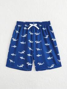SHEIN 男童鲨鱼印花泳裤，适合海滩穿着 - 藍色 - 查看 5