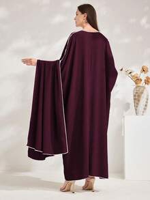 Al Najma Elegant Contrast Trim Turkish Maxi Dress - Purple - View 2