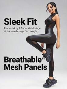 Innovista Women's Mesh Patchwork Zipper Front Equestrian Jumpsuit - Black - View 7