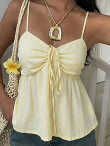 SHEIN EZwear 夏季女士休闲杏色梭织吊带背心 - 杏色 - 查看 1