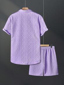 Manfinity Homme Conjunto de 2 piezas de camisa y pantalones cortos de unicolor y textura casual para hombre de verano - Púrpura malva - Ver 2