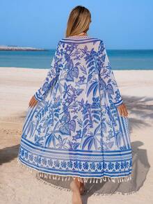 Swim Lushoire Áo khoác kimono in hoa dành cho nữ, có thắt lưng rời, thích hợp cho đi biển, dự tiệc, kỳ nghỉ. - Nhiều màu - Xem 2